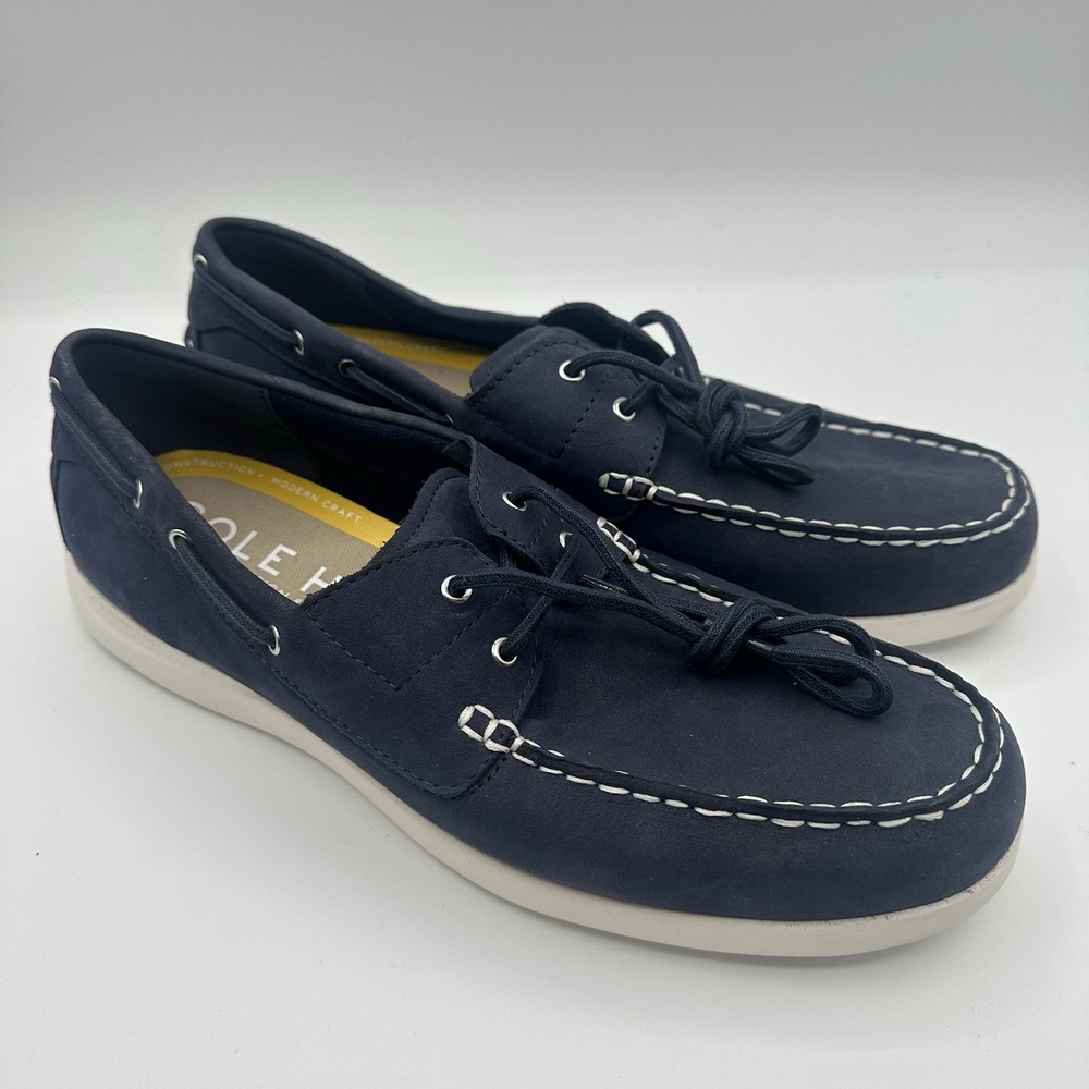 Cole Haan Grand Atlantic Boat Shoes Mens Sz 9 M Marine Navy Blue Lace‎ Up C36080